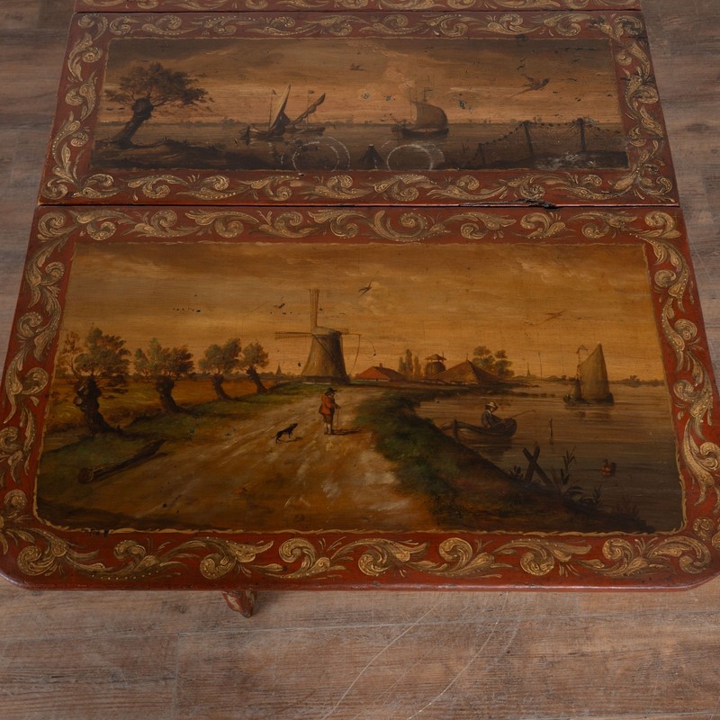 Early 19th Century Original Hand Painted Dutch Drop Leaf Table Console gallery