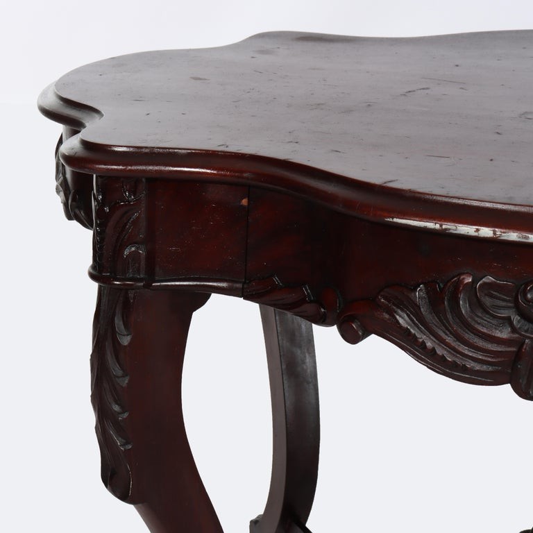 Antique Carved Flame Mahogany Turtle Top Table C1880 gallery