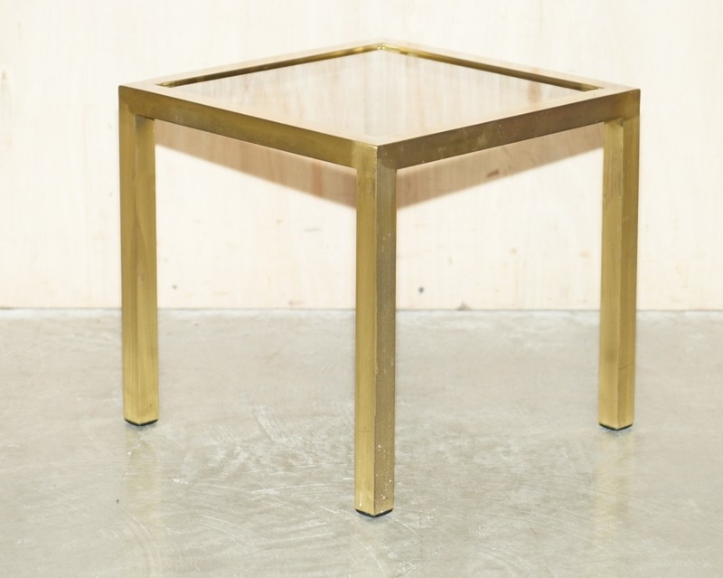 FOUR MID CENTURY MODERN MAISON JANSEN PARIS STYLE BRASS SMOKED GLASS SIDE TABLES gallery