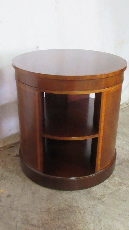 Baker Furniture Drum Bookcase Side End Table Mahogany Banded gallery