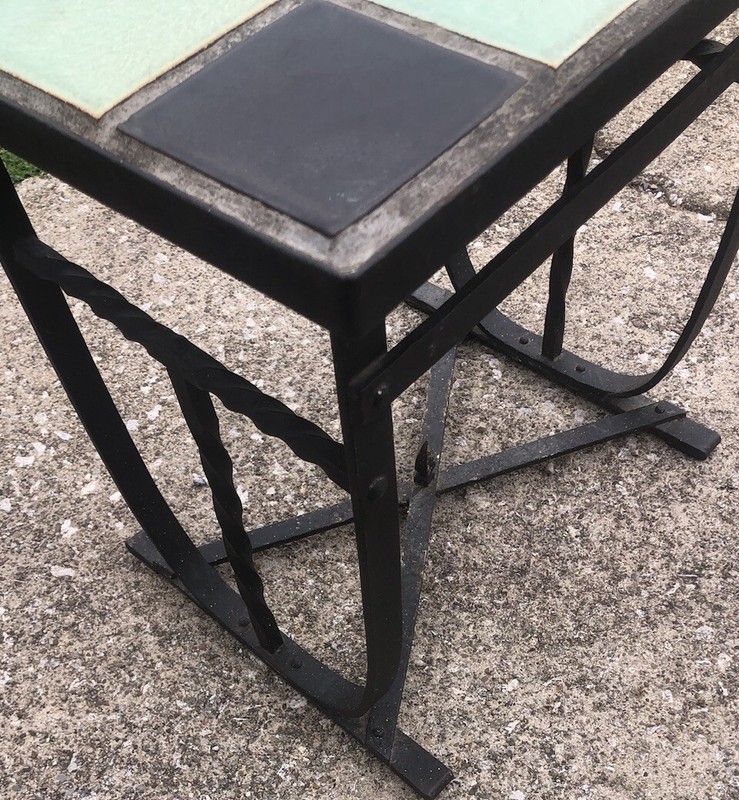 Vintage Tile Top Wrought Iron Side End Table Green & Black D & M? California gallery
