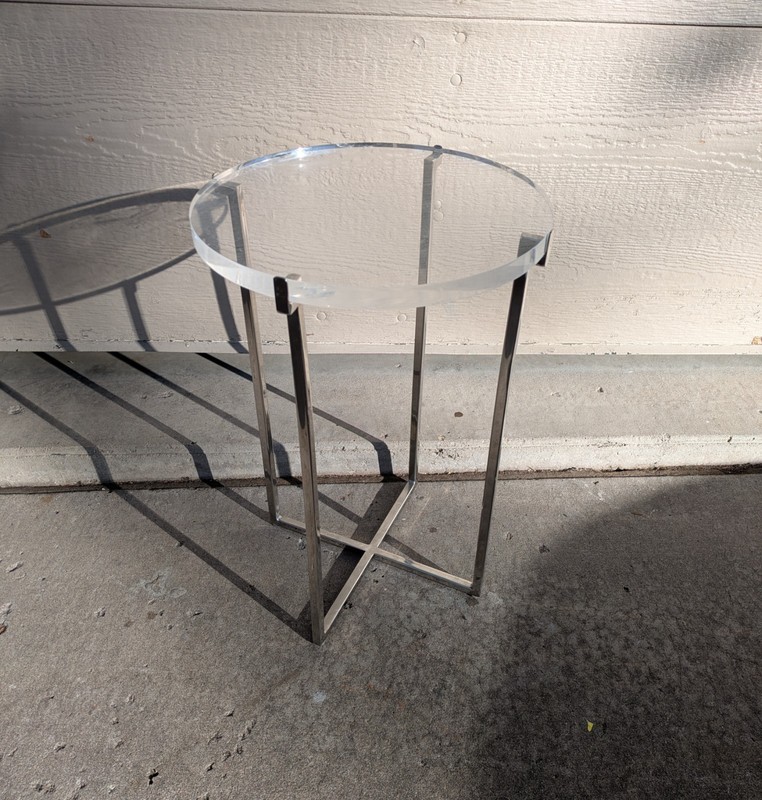 Vintage Mid Century Modern Glam Round Acrylic Lucite Sculptural Metal Table K24