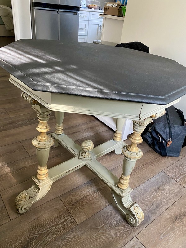 Antique Victorian Octagonal Wood Dining Table 34x34x30 Navy/Grey/Gold