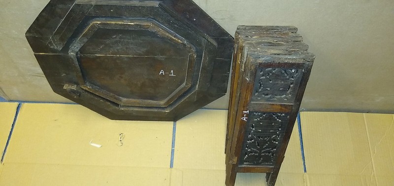 Beautiful Antique Carved Anglo Indian Octagonal Folding Table # (A-1) 21"L 19"H gallery