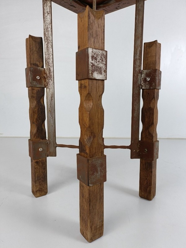 Industrial Steampunk Rustic Pedestal Plant stand Side table Wood Iron funky vint gallery