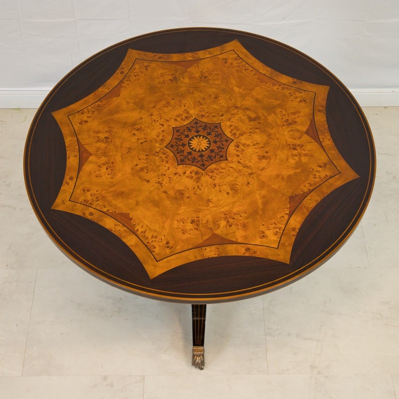 NO TARIFFS! 4' traditional ornate round mahogany Centre Table with inlay gallery