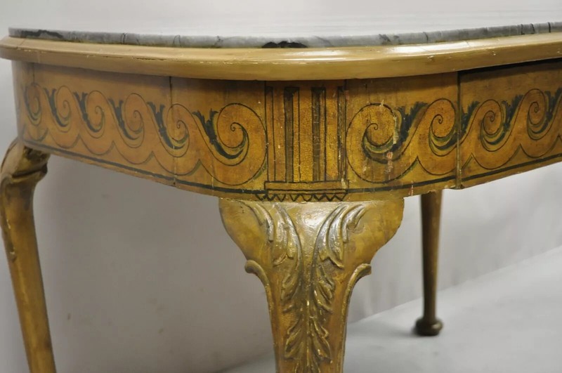 Antique French Adams Style Hand Painted Queen Anne One Drawer Center Table gallery