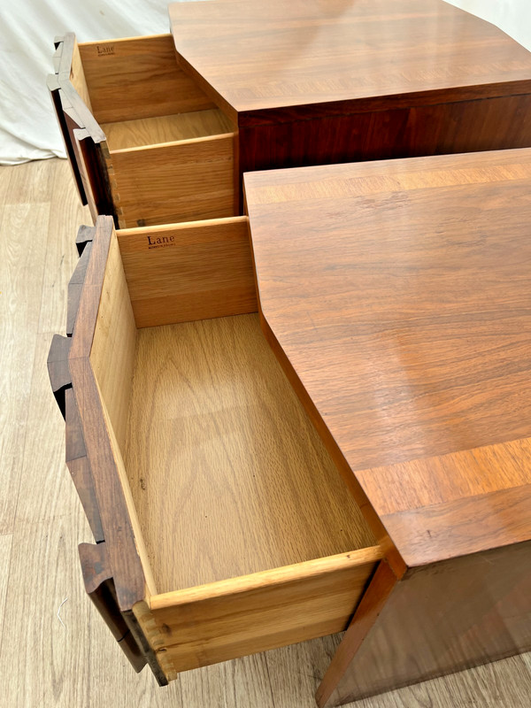 Mid Century Lane Nightstands Staccato Block Brutalist Front Walnut Side Tables gallery