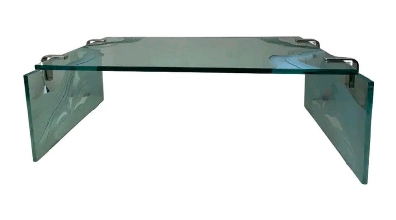 Vintage Etched Glass Coffee Table w/ Brass in Style of Fontana Arte ITALY 1960's gallery