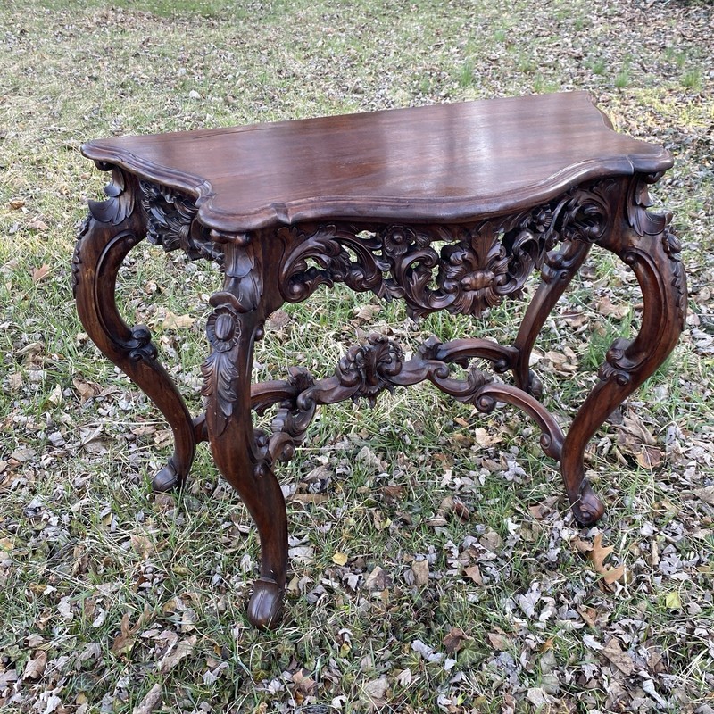 Vintage Carved Wood Rococo Console Table Brown Ornate Acanthus 40x18x30 In gallery