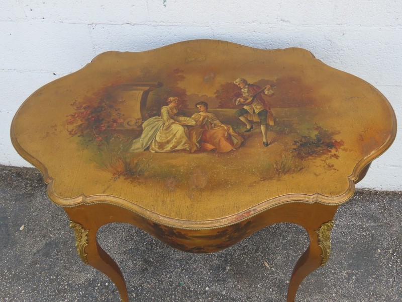 Late 1800s French Hand Painted Large Center Table 6244 gallery