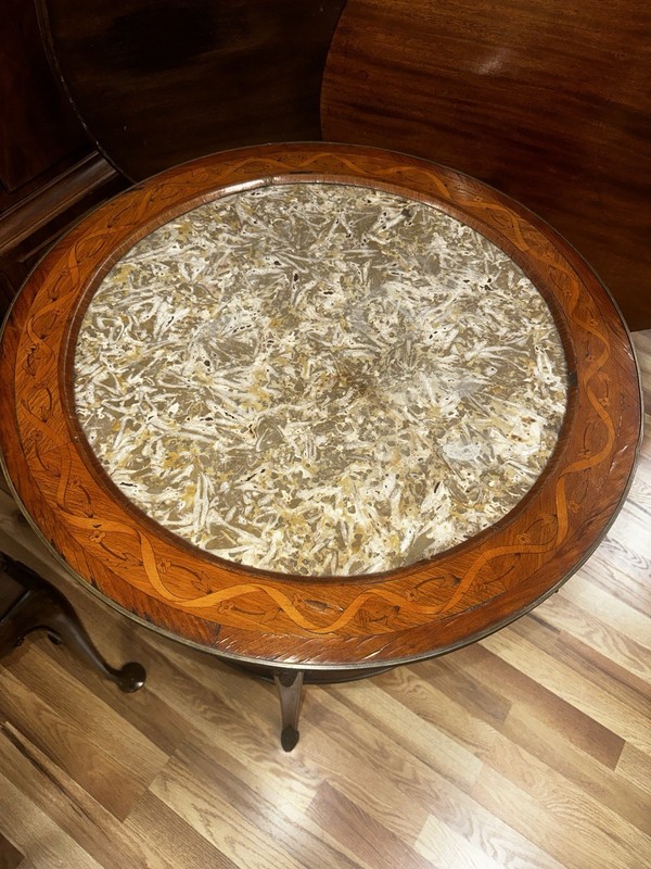 French Antique Louis XV Inset Beautiful Marble Top Inlaid Side Center Table gallery