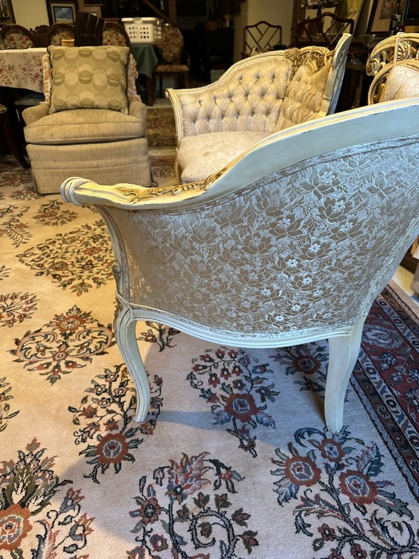 Provincial Set 3 Pieces, 2 Corner Chairs And 1 Table With Marble Top, Antique gallery
