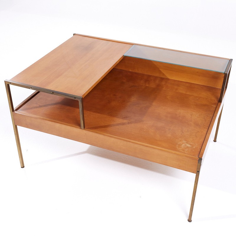 Milo Baughman for Murray Furniture Mid Century Maple and Brass Corner Side Table gallery
