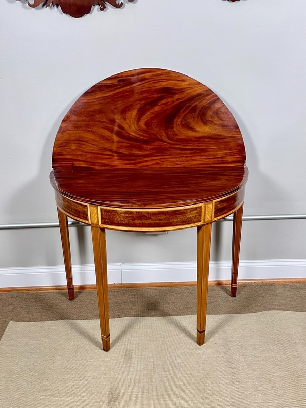 George III Demilune Table in Mahogany & Satinwood