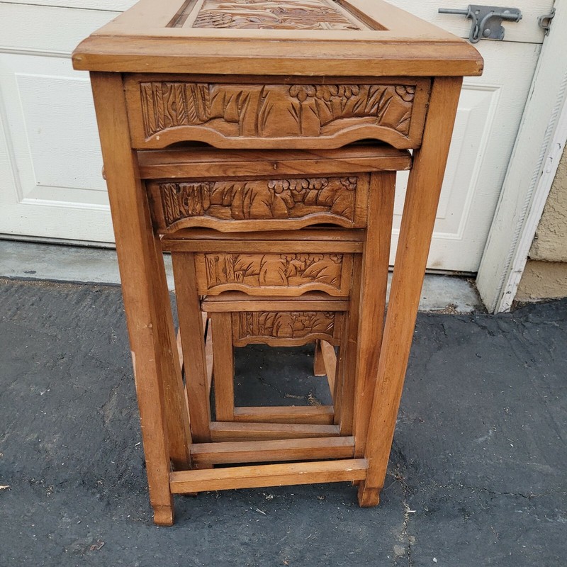 Vintage Carved Art Nesting Tables Set of 4 LOCAL PICKUP ONLY gallery
