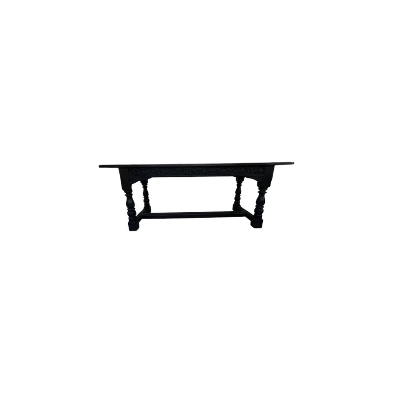 19th Century English Oak Refectory Dining Table with Carved Apron / Turned legs gallery
