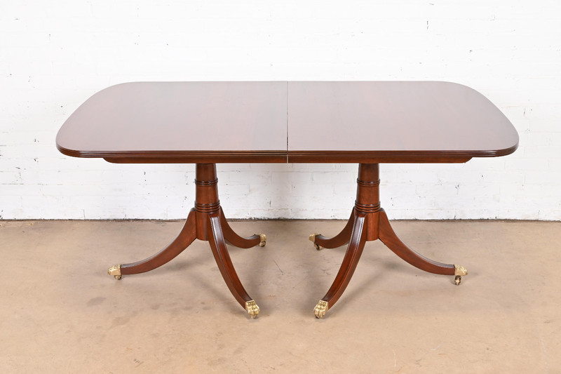 Stickley Georgian Mahogany Double Pedestal Extension Dining Table, Refinished gallery