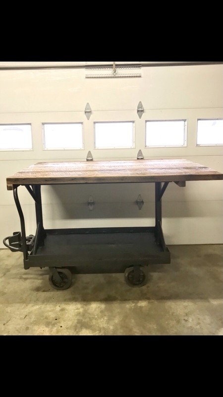 Custom Industrial Railroad Iron Cart Rolling Dining Island Bar Table Steampunk gallery