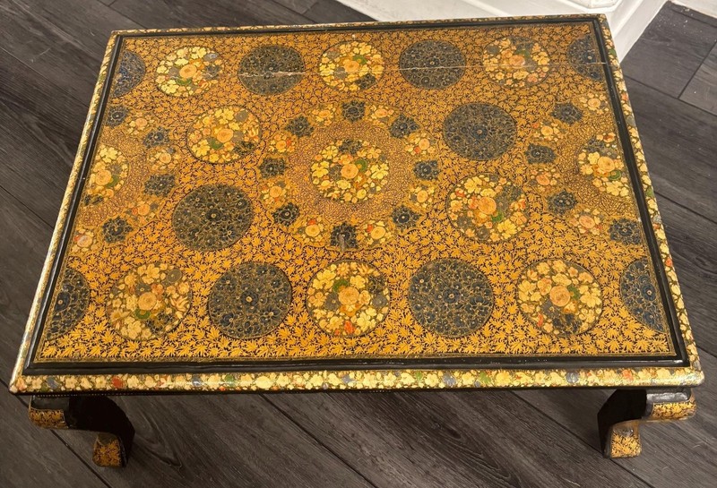 Chinoiserie Opium Low Table Hand Painted Lacquer Floral Asian VTG Floor Gold gallery