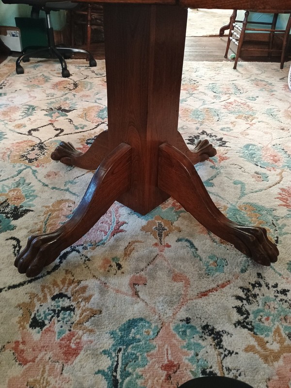 Antique Round Oak Lion Claw Foot Table 42" Dia 29" High gallery