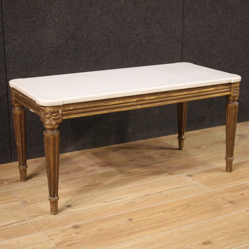 Living room coffee table marble top golden wood furniture antique style 900
