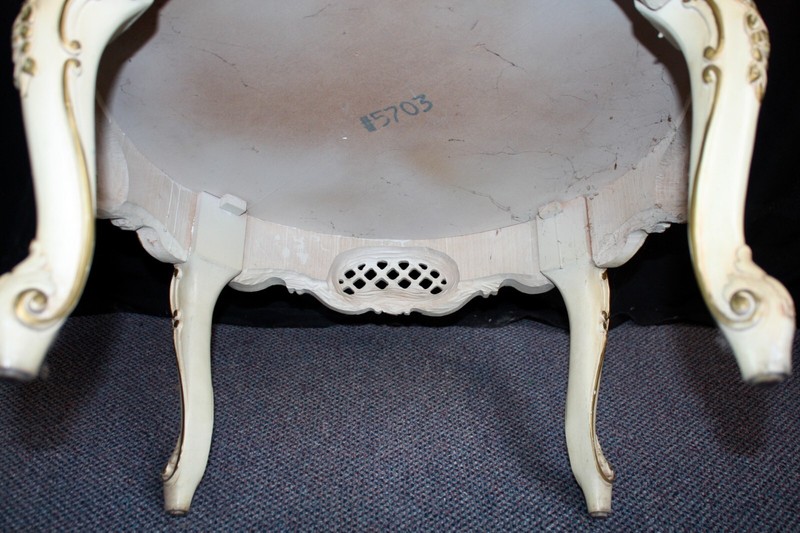 Table with Marble Top Vintage 2-Piece Hollywood Regency Hand Carved Wood gallery