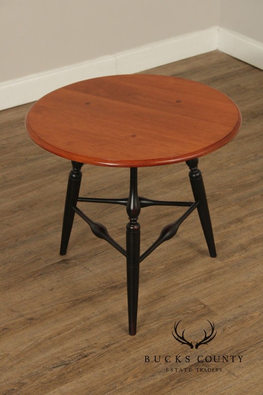 Custom Crafted Windsor Style Round Cherry and Ebonized Maple Side Table gallery