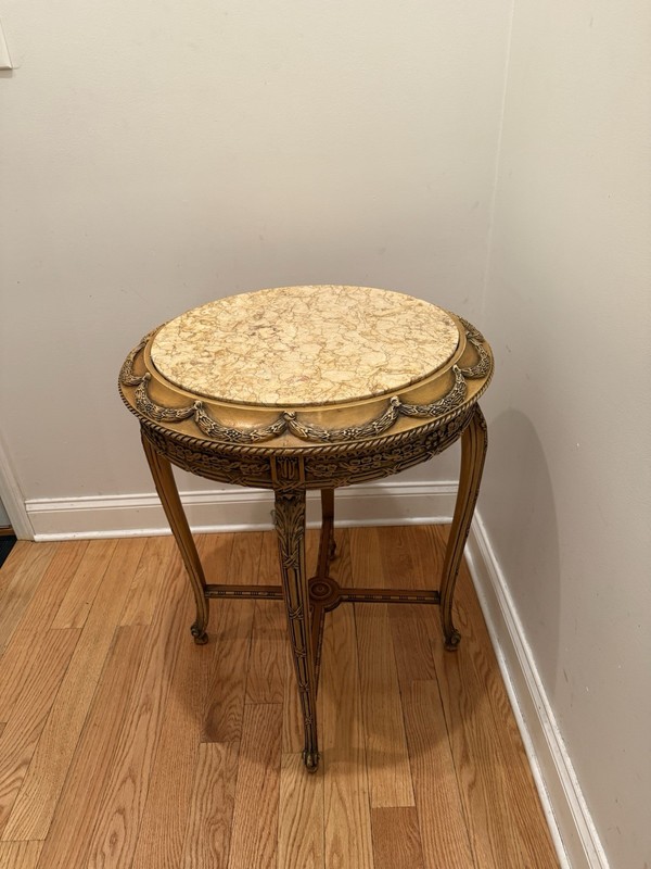 Antique Louis XVI Style Marble-top Gilt Wood Side Table. 19TH-CENTURY. gallery