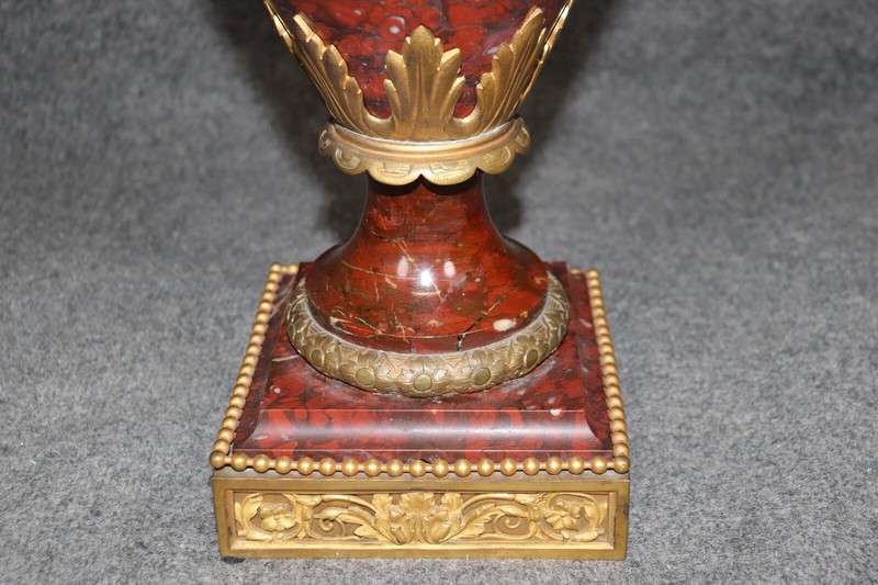 Superb Rouge Marble Urn Form Figural Bronze Mounted Glass Top Occasional Table gallery