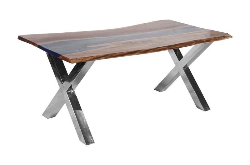 Acacia Epoxy Top Dining Table with Steel Leg