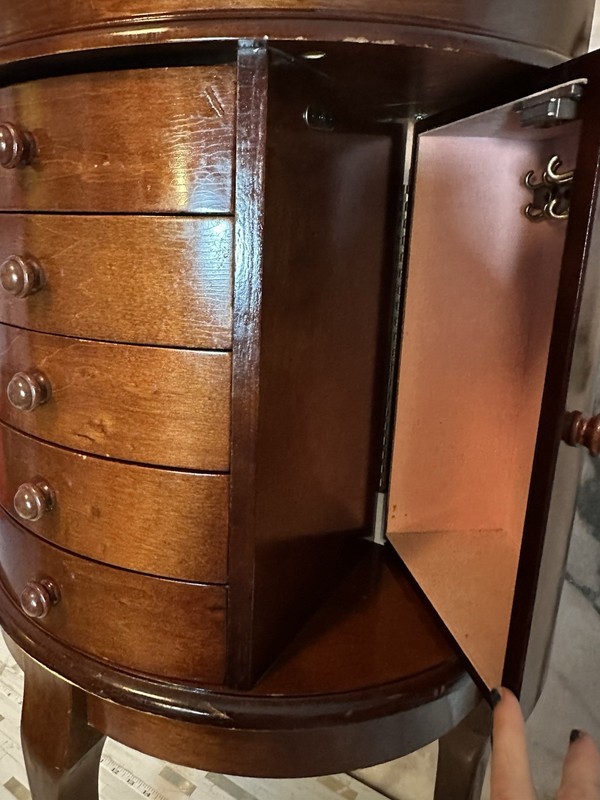 French Louis XVI Style Half Moon Flip Top Side Jewelry Cabinet Table Vintage gallery