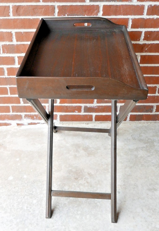 VINTAGE ENGLISH WALNUT BUTLER'S TRAY TABLE WITH FOLDING STAND gallery