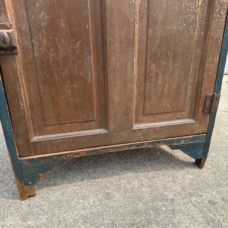 Antique 19th c. Primitive Blue Paint Farmhouse End Bedside Table Cabinet Nightst gallery