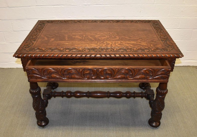 Antique Horner Carved Oak Library Table gallery