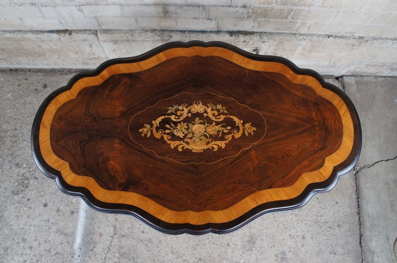 Antique American Renaissance Revival Serpentine Walnut Marquetry Center Table gallery