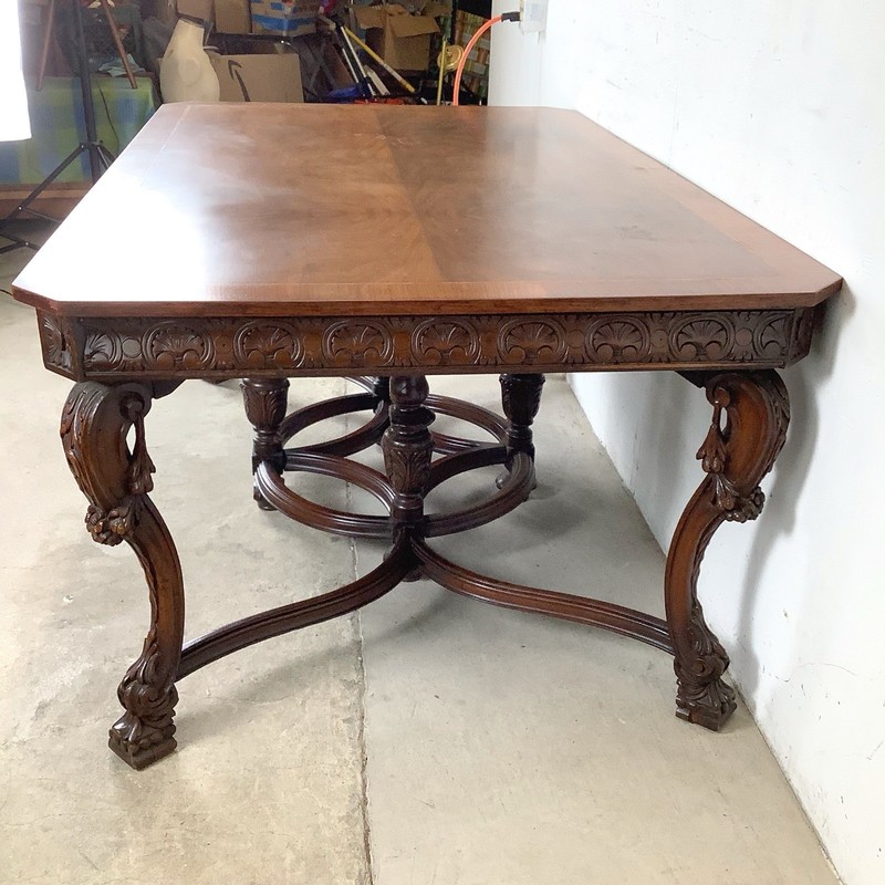 72” Carved Renaissance Revival Dining Table – Scroll Legs & Stretcher gallery