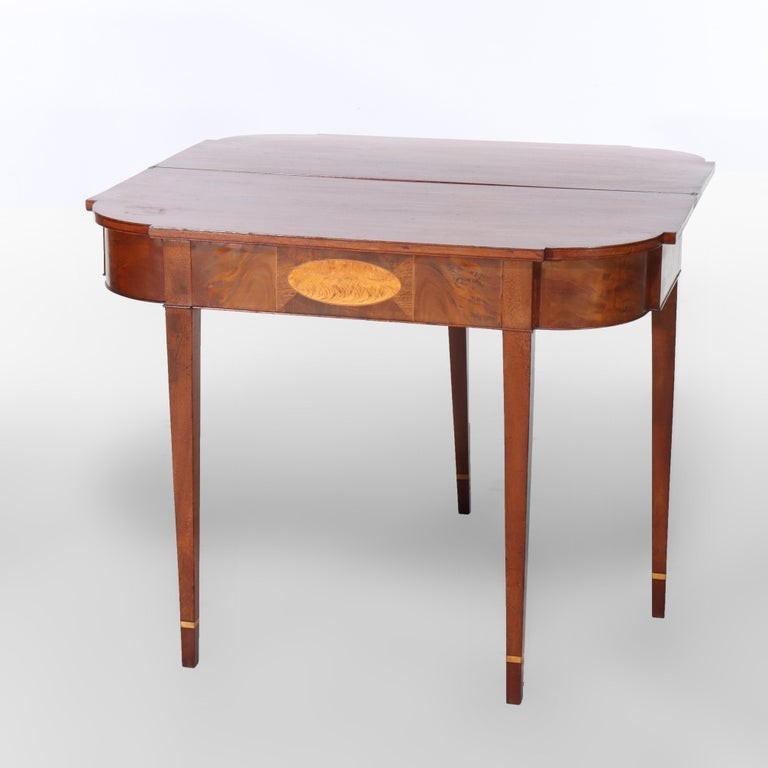 Antique Hepplewhite Mahogany Card Table With Inlaid Satinwood Rondelle c1820 gallery