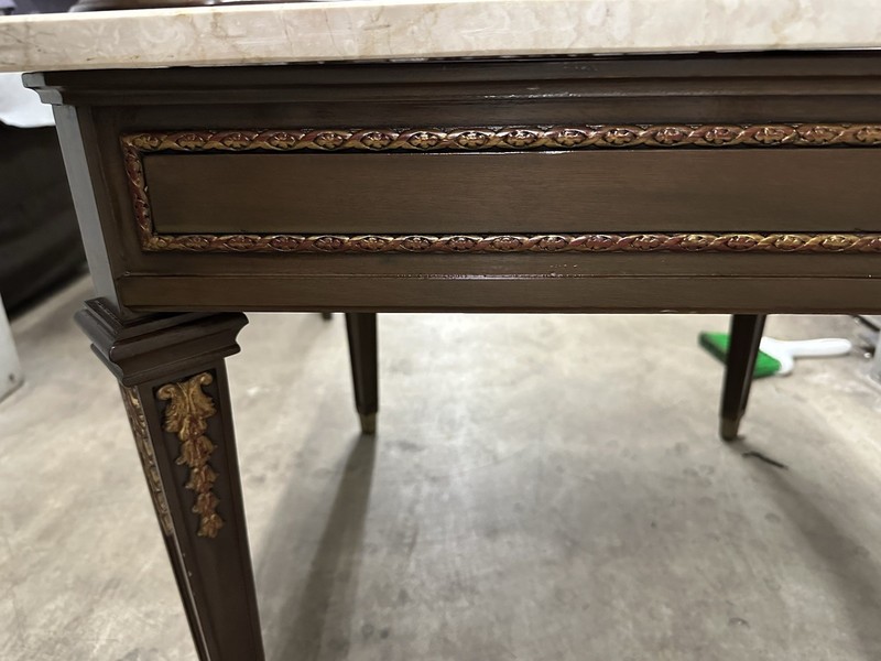 Antique French Coffee Side Table With Italian Marble On Top gallery