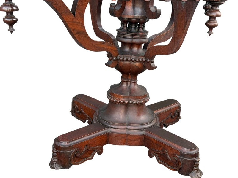 Antique victorian Rosewood Gothic rococo marble top center table New York gallery
