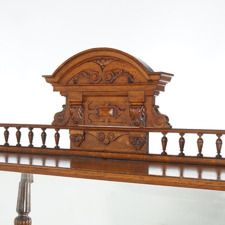 Antique Oak Marble Top Server with Mirrored Back Splash & Spindled Rail C1900 gallery