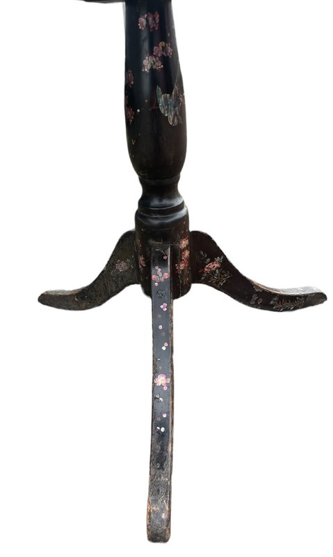 ANTIQUE EBONISED HAND PAINTED & MOTHER OF PEARL OCCASIONAL TABLE 19th CENTURY gallery