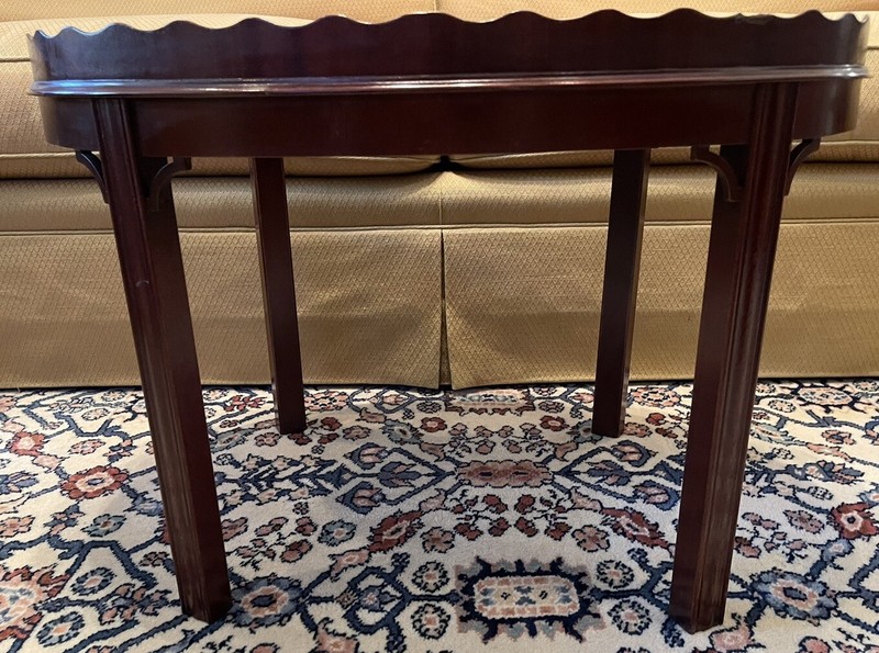 Council Craftsmen Mahogany Inlaid Oval Coffee Table With Scalloped Gallery gallery