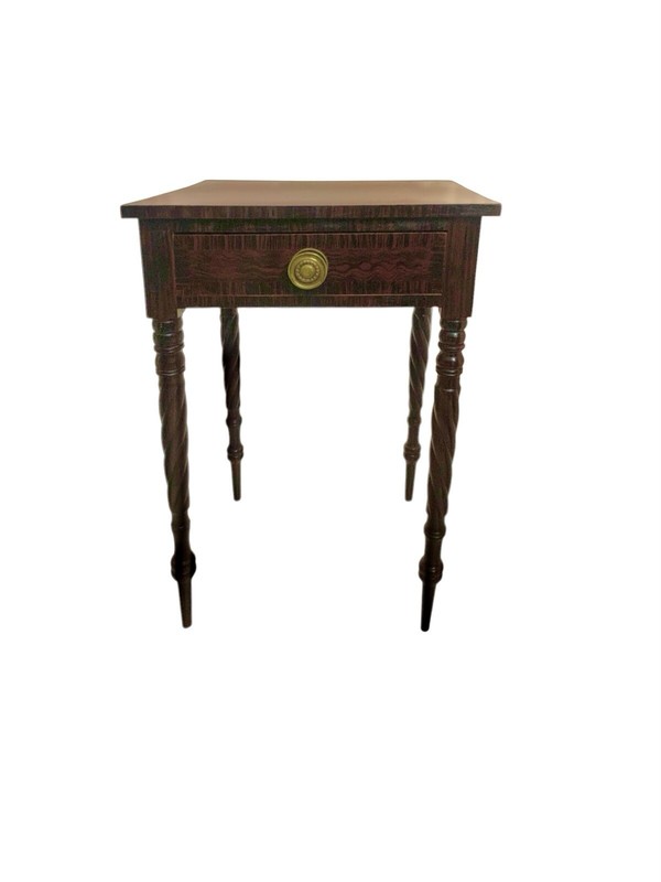 Side Table Vintage One Drawer Mahogany Wood with Spindle Leg and Brass Handle gallery