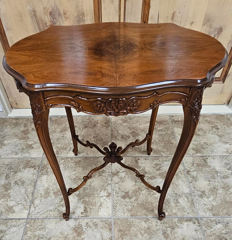 Vintage Rococo Revival Walnut Accent Table - Cabriole Legs - Signed & Stamped gallery