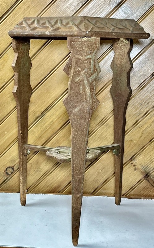 Antique Cast Iron Side Table Cocktail Art Deco Giraffe 3 Legs 18” X 11” READ
