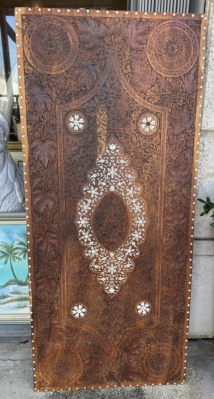 Antique Moroccan Carved Inlay Wooden Door, Table, Wall hanging 60”x27”