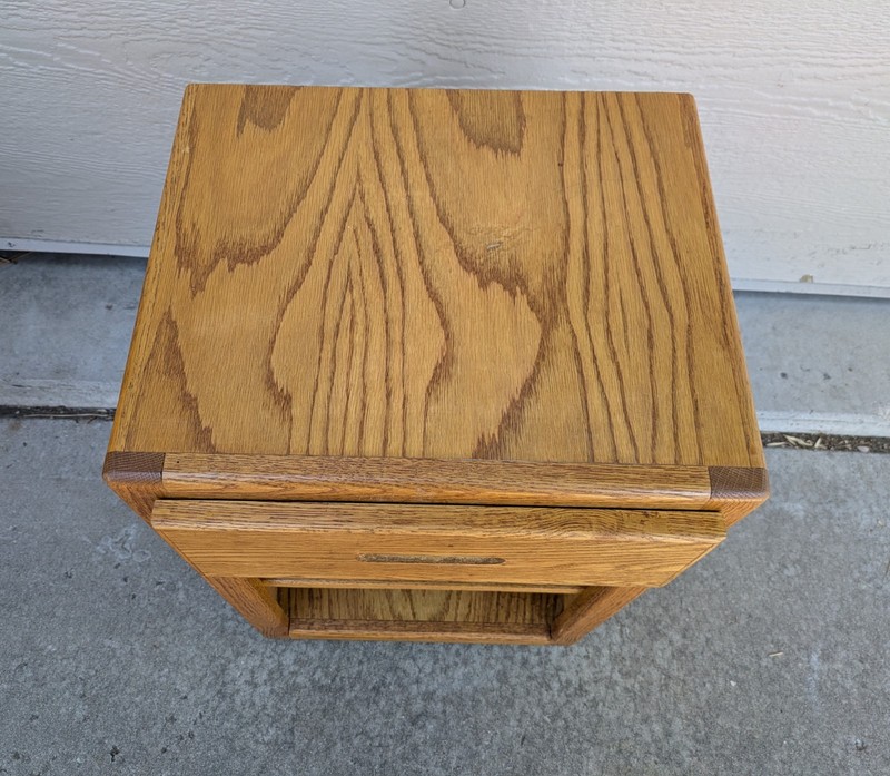 Vintage Rustic Country Oak Wood Rolling Nightstand End Table Shelf 1-Drawer N56 gallery