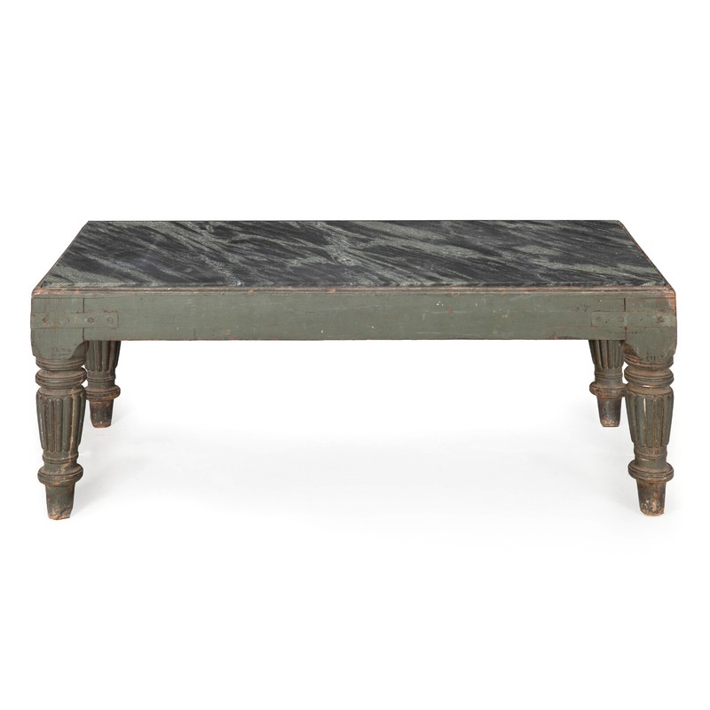 English Regency William IV Teal Painted Marble Top Low Coffee Table ca. 1840 gallery