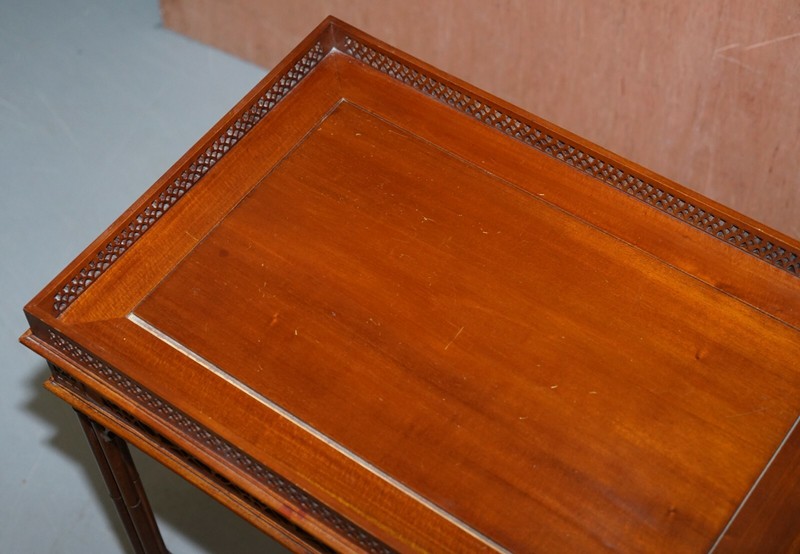 SUBLIME CIRCA 1920'S THOMAS CHIPPEDALE FRET WORK CARVED SILVER TEA COFFEE TABLE gallery